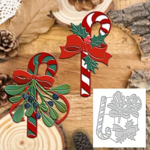 Lapoo Christmas Metal Cutting Die for Scrapbooking, 3D Backgrounds Frame Cutting Dies DIY Album Card Making Decor Paper Metal Die Cuts Party Wedding Decorations (Bow and Cane 4.1 x 4.1 in)