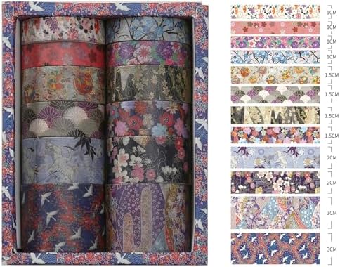 12 Rolls Kyoto Charm Washi Tape Set Japanese Arts Adhesive Tapes Geometric Garden Decorative Masking Tape Sets for Craft, Kids, Scrapbook, DIY, Gift Wrapping (Purple Sakura)