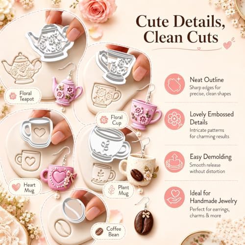 9Pcs Tea Coffee Clay Cutters for Polymer Clay Earrings