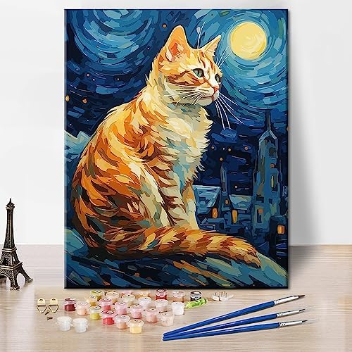 TUMOVO Abstract Cat and Starry Sky Paint by Numbers Craft Kit for Adults