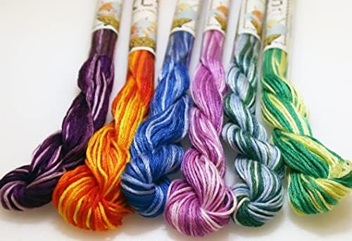 KCS Big skeins of 25 Meters Size 25 Color Variegated Cross Stitch Stranded Threads,6 skeins,04