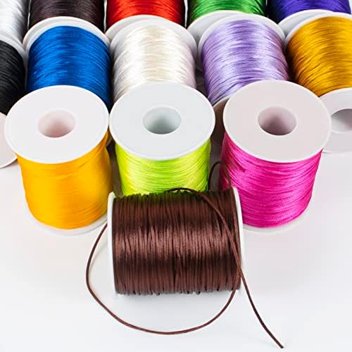 1.5mm Nylon Cord 328 Feet Satin Cord Nylon String for Bracelets, Bracelet Thread Bead String for Jewelry Making, Necklace, Chinese Knotting, Beading, DIY Crafts (Lake Blue)