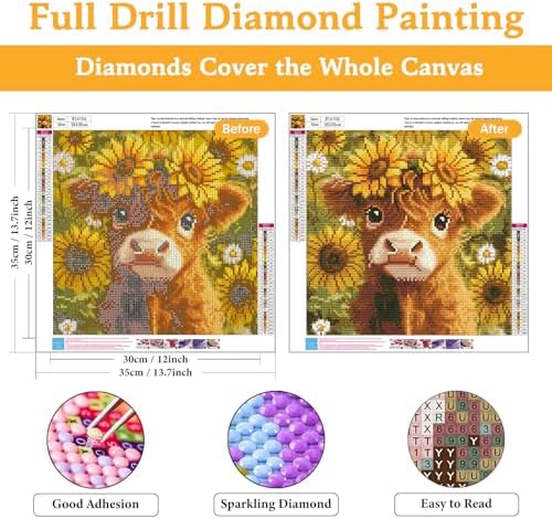 Diamond Art Kits for Adults & Beginners, Highland Cow Diamond Painting Kit