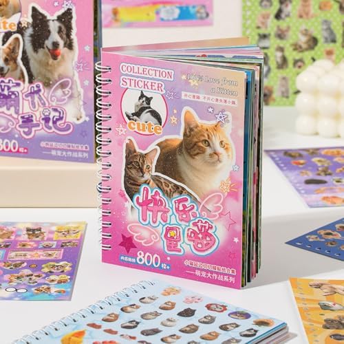 ZHIJIANHZ Cat Sticker Book with Meme Stickers 30 Pages Over 800 Die Cut Stickers with 3 Coating Types for Scrapbook Journal and Planner Sticker Album with Premium Art Paper and Cute Design