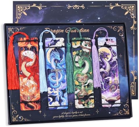 4 Pieces Wooden Dragon Bookmarks for Books, Journals, Planners - Cool Magic Book Markers for Reading Women & Men, Unique Book Marks Gifts for Book Lovers, Reading Accessories for Adults & Kids
