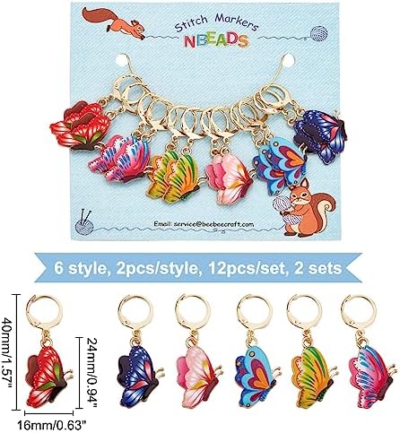 NBEADS 24 Pcs Butterfly Stitch Markers, Enamel Alloy Crochet Stitch Marker Charms Removable Locking Stitch Marker for Knitting Weaving Sewing Accessories Quilting Handmade Jewelry