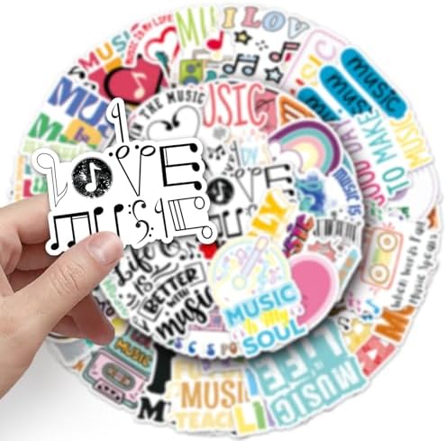 Love Music Inspirational Stickers for Adults, 50 PCS Music Lover Motivational Waterproof Vinyl Stickers, Decor Decals for Guitar Water Bottles Laptop Headphone Instruments Musical Note Scrapbooking