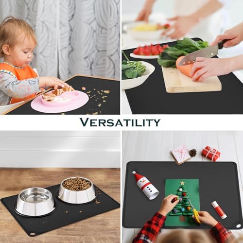 Standard Silicone Mat,Black Baking Mat-Food Grade Kids Dinner Table Placemat Non Slip Counter Mat with Raised Edges Heat Resistant Mat for Air Fryer Nonstick Pastry Dough Mat(1 Pack 23.6'' x 15.7'')