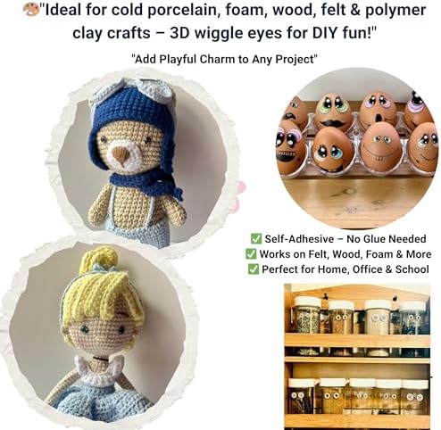 3D Resin Doll Eyes – 7mm Self-Adhesive Craft Eyes (24 pcs / 12 Pairs) – Realistic Cabochon Eyes for Amigurumi, Dolls, Polymer Clay, Cold Porcelain, Felt & DIY Crafts (Assorted Iris Colors)