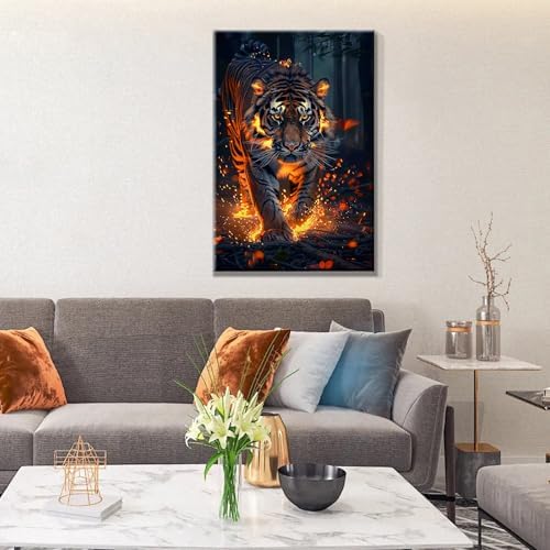 JOOZ Paint by Numbers Kit for Adults with Frame Tiger Paint by Number with Easel Animal Adult Paint by Number Kits on Canvas DIY Paint by Number for Adults for Gift Home Wall Decor 7.87x11.81 Inch