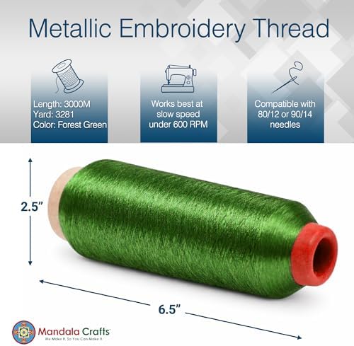 Mandala Crafts Metallic Forest Green Embroidery Floss for Sewing, 3281 Yard Spool