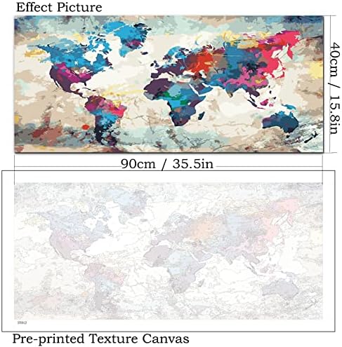 YALKIN Paint by Number Kits for Adults on Canvas, Large Oil Acrylic Painting Kit 15.8x35.5in World Map Easy DIY Paintwork for Beginners, Without Frames