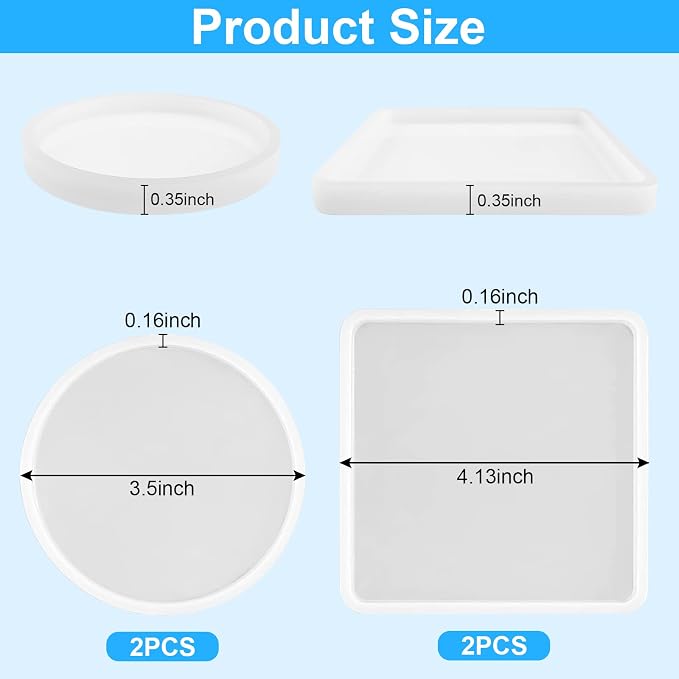 4 PCS Thickened Coaster Resin Molds, Coaster Silicone Molds for Epoxy Resin, Epoxy Resin Molds for DIY Resin Coasters Bowl mats, Candle Holders, Home Decoration