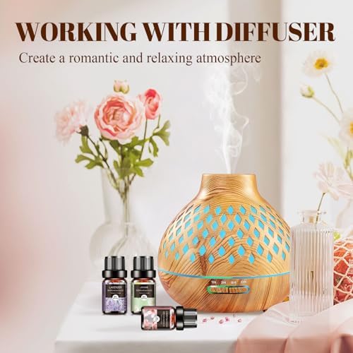 Floral Essential Oils Set - 6x10ML Fragrance Oil for Diffusers, Massage, Aromatherapy, Candle Making - Lavender, Rose, White Tea, Jasmine, Ylang-Ylang, Cherry Blossom Scented Oil