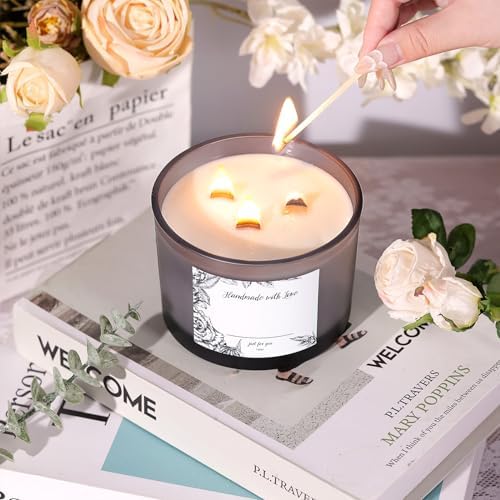 6 Pack Glass Candle Jars with Lids (16oz, Frosted Grey) - Large Candle Jars for 3 Wick Candles Making - Empty Candle Jars Containers - Candle Making Accessories Include 16Pcs Candle Labels