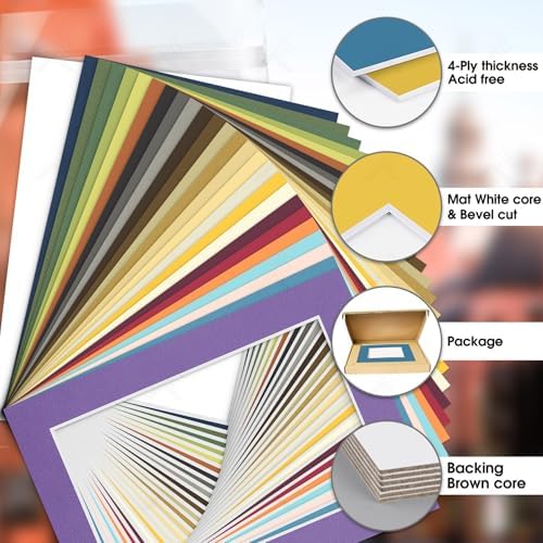 Golden State Art 50 Pack Mixed Color Picture Mats 5x7 for 4x6+Backing+Bags