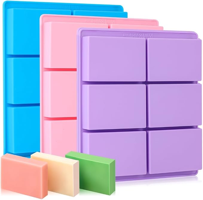 SJ Rectangle Soap Mold Set, 3-Pack 6-Cavity Silicone Soap Molds | For Homemade Craft Soap, Jelly, Chocolate & Ice Cube Trays, Food Grade Silicone, Easy Release, Reusable