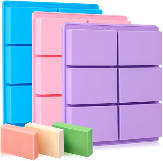 SJ Rectangle Soap Mold Set, 3-Pack 6-Cavity Silicone Soap Molds | For Homemade Craft Soap, Jelly, Chocolate & Ice Cube Trays, Food Grade Silicone, Easy Release, Reusable