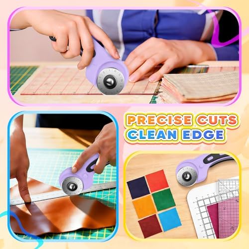 DIYSELF Rotary Cutter for Fabric, Fabric Cutter with 5 Rotary Blades 45 mm