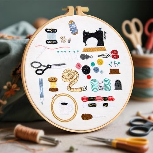 Crafmanoe Hand Embroidery Kits for Beginners Adults, Crewel Embroidery DIY Kits, Stamped Cross Stitch Kits for Beginners Adults Craft Kits for Women, Entire Set of Embroidery Supplies & Video Tutorial