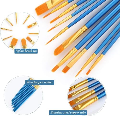 Paint Brush Set, 6 Packs / 60 pcs Watercolor Brushes Painting Brush Nylon Hair Brushes for All Purpose Oil Watercolor Painting Artist Professional Kits.