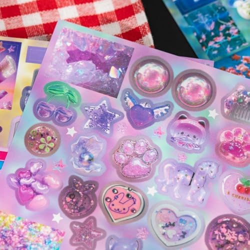 Japanese Retro Sticker Book, 800 Cartoon Stickers Book with Art Coated Paper Creative Activity Stickers for Adults, DIY Scrapbooking Phone Cases Laptops Party Gifts (Neon)