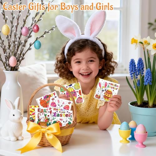 24 Pcs Easter Crafts Puzzle for Kids Ages 4-8, Easter Activities Arts DIY Jigsaw with Egg Bunny Basket Flower, Spring April Craft for Party Favors Gifts Christian Classroom Coloring Games Toy Bulk