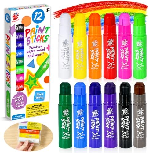 TBC The Best Crafts Paint Sticks for Kids Ages 2-8, 12 Classic Colors | Washable, Non-toxic, Tempera Paint Sticks for Crafts, Art Supplies, and Birthday Gifts