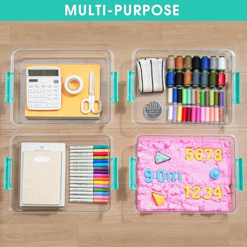 6 QT Clear Plastic Storage Bins with Lids, Stackable Sensory Bins, Clip Box
