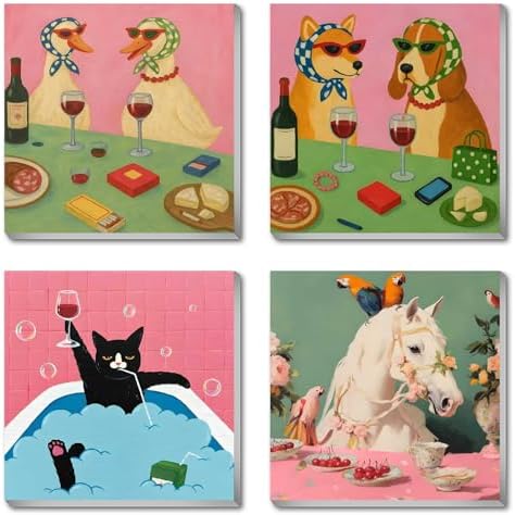 FQOVKYN 4 Packs Funny Animals Paint by Numbers Kit for Adults Beginner, Horse Paint by Numbers with Frame, DIY Crafts Painting by Number for Gift Home Wall Decor 8 * 8 inch