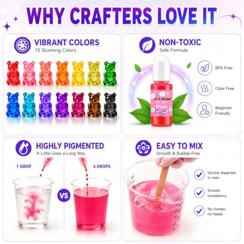 LET'S RESIN Epoxy Resin Dye,15 Color Translucent Epoxy Resin Pigment