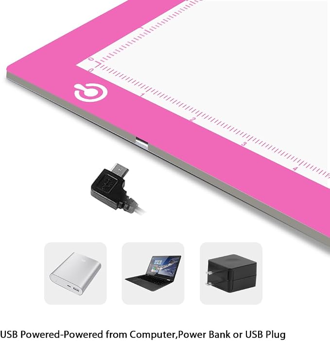 LitEnergy Portable A4 LED Copy Board Light Tracing Box, Pink Ultra-Thin Adjustable USB Power Artcraft LED Trace Light Pad for Tattoo Drawing, Streaming, Sketching, Animation, Stenciling