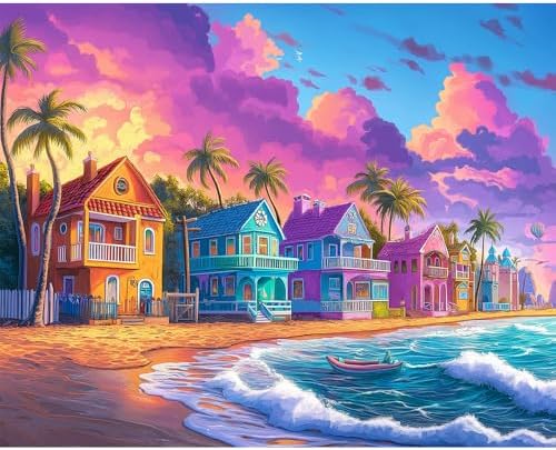 Natuyalo Paint by Numbers Kit for Adults - Beach Cottage Adult Paint by Number Kits on Canvas Without Frame, DIY Acrylic Painting by Numbers Kit for Gift Home Wall Decor 16x20 Inch