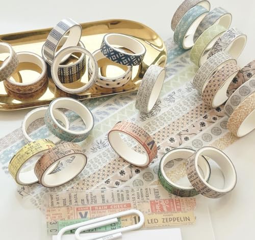 YUBBAEX 40 Rolls Basic Washi Tape Set Cute Printed Patterns Masking Skinny Creative Decorative Tapes for Arts, DIY Crafts, Journals, Planners, Scrapbook, Wrapping (Decorism 1)