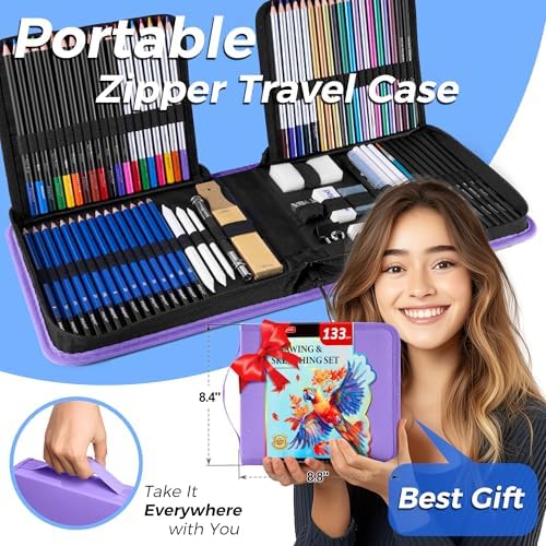 133 Pack Drawing Set Sketching Kit, Pro Art Supplies Sketch Pencils Set