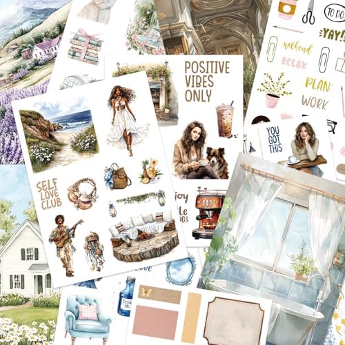 Prstincol 345pcs People Stickers Book,Planner Stickers for Junk Journal Kit,40 Sheet Scrapbook Supplies with Junk Journal Supplies and Washi Tape Sticker for Planners, Bullet Journal, Mixed Media Art
