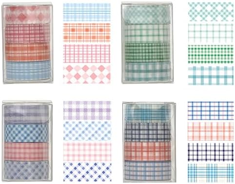 Colorful Plaid Washi Tape Set 16 Rolls Basic Grid Decorative Masking Tapes for Arts, DIY Crafts, Journals, Planners, Scrapbook, Wrapping (Classic Check)