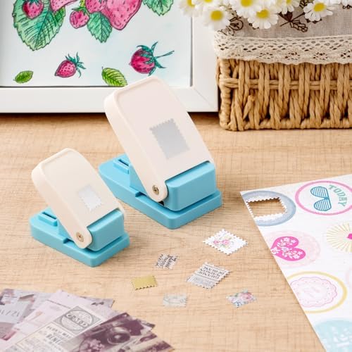 2 Pcs Stamp Punch, 1x0.8inch / 0.6x0.5inch Mini Rectangle Postage Stamps Puncher, Stamp Cutter, Lever Craft Hole Punches, Stamps Shaped Paper Punch for Crafting DIY Scrapbooking Card Making Journaling