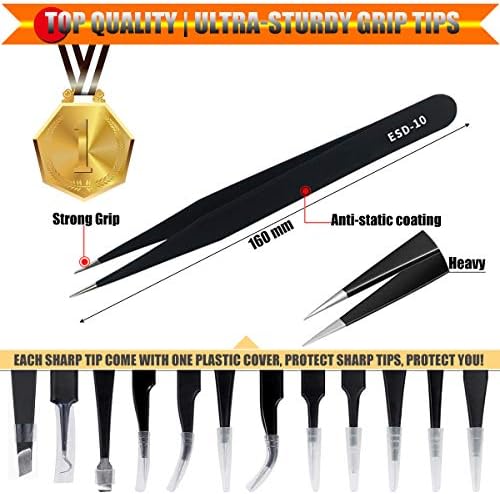 Antonki 12-in-1 Precision Metal Tweezers Set with Leather Case