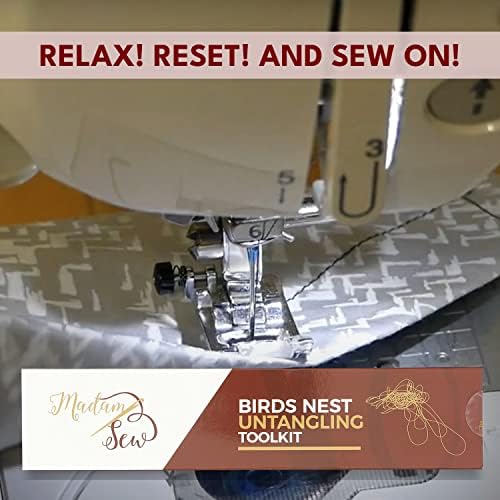 Madam Sew Birds Nest Untangling Tool Kit – Thread Hook and Stitch Releaser Set with Spare Blade Resolves Thread Bunching Under Fabric and Embroidery Hoops – Long Steel Quilting and Sewing Tools