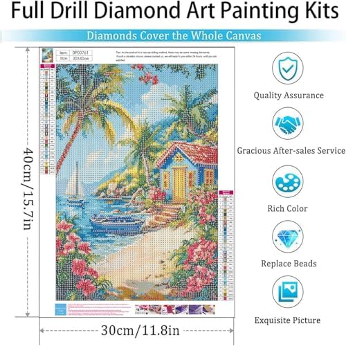 Diamond Art Kits for Adults,Beach Landscape Diamond Painting Kits 12 x 16in