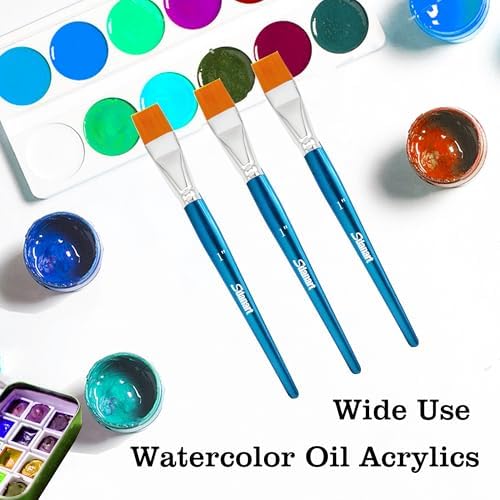 Sdanart 1 inch Flat Paint Brushes for Acrylic Painting Watercolor Oil,3 PCS