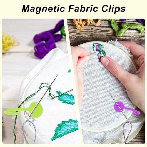 22 Pcs Fabric Huggers and Magnetic Fabric Clips for Cross Stitch, Silicone Thread Spool Huggers and Needle Minder Magnet for Embroidery and Quilting, Cross Stitch Supplies and Accessories