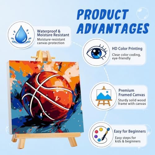 AUKELHJ Paint by Numbers Kit for Kids with Frame, Basketball, 8X8 inch
