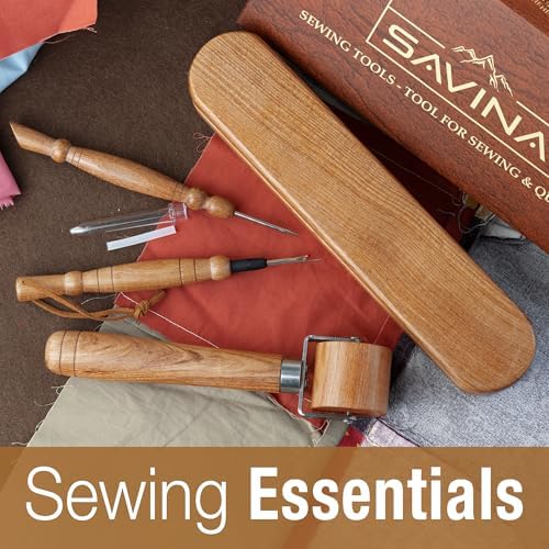 Savina Set 4 - Tailor Clapper/Seam Roller/Stiletto/Seam Rippers for Sewing - Wooden Sewing Quilting Tools
