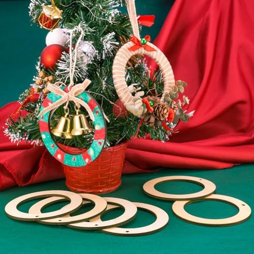 Elecrelive 30Pcs 4 Inch Small Wooden Ring for Crafts, Flat Wood Circle