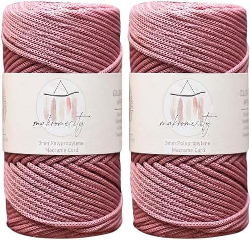 Makromecity, 2 Skeins of Polyester Macrame Cord 3mm x 131 Yards (394 feet) 3mm Polypropylene Dusty Rose Macrame Cord Crochet Macrame Bag Cord Crafts for Wall Hangings, Bags, Underplate, Rug