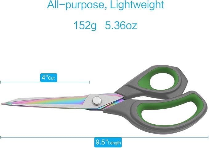 LIVINGO Fabric Scissors 9.5" Professional Sewing Shears All Purpose | Titanium Coated Steel Blade, Precision Cutting Control, Cloth Paper Leather Crafting Supplies