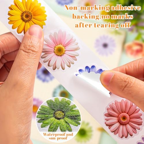 1200 PCS Daisy Stickers, 16 Styles Flower Stickers Roll