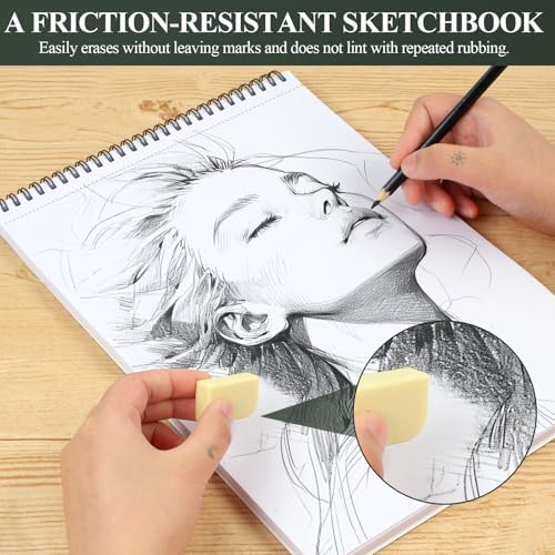 Utron 9"x12" Sketchbook Drawing, Top Spiral Sketching Pad, 100GSM/68LB Acid Free Art Sketching Pad, Drawing Paper, Beginner Artist (50 Sheets, White) (Pack of 2)